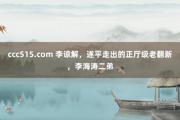 ccc515.com 李谅解，遂平走出的正厅级老翻新，李海涛二弟