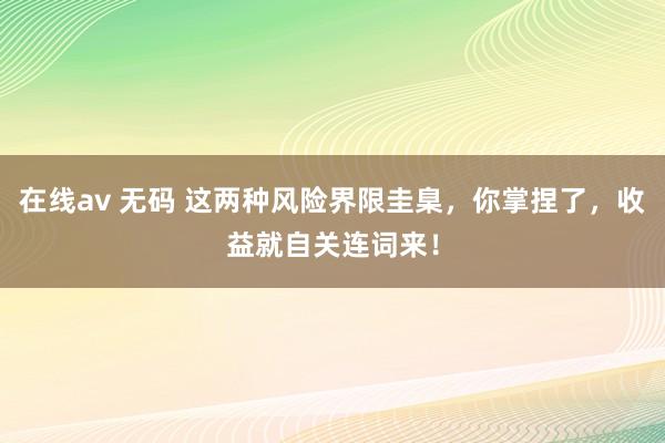 在线av 无码 这两种风险界限圭臬，你掌捏了，收益就自关连词来！