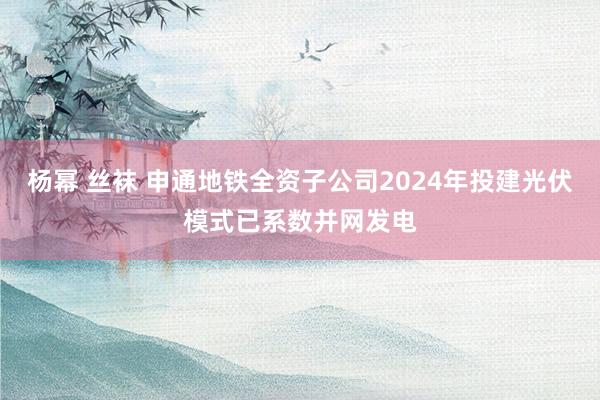 杨幂 丝袜 申通地铁全资子公司2024年投建光伏模式已系数并网发电